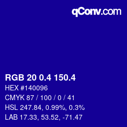 カラーコード: RGB 20 0.4 150.4 | qconv.com
