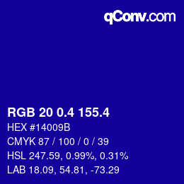 カラーコード: RGB 20 0.4 155.4 | qconv.com