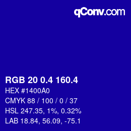 カラーコード: RGB 20 0.4 160.4 | qconv.com
