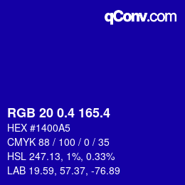 カラーコード: RGB 20 0.4 165.4 | qconv.com