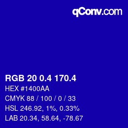 カラーコード: RGB 20 0.4 170.4 | qconv.com