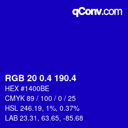 カラーコード: RGB 20 0.4 190.4 | qconv.com