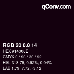 カラーコード: RGB 20 0.8 14 | qconv.com