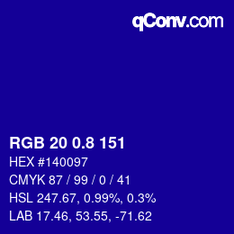 カラーコード: RGB 20 0.8 151 | qconv.com