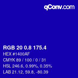 カラーコード: RGB 20 0.8 175.4 | qconv.com