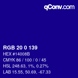 Color code: RGB 20 0 139 | qconv.com
