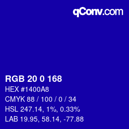 Color code: RGB 20 0 168 | qconv.com