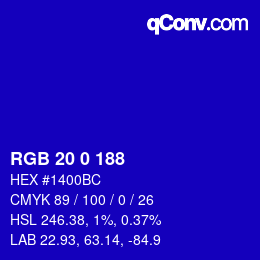 Color code: RGB 20 0 188 | qconv.com