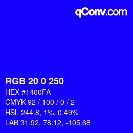 Color code: RGB 20 0 250 | qconv.com