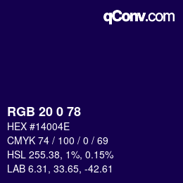 Color code: RGB 20 0 78 | qconv.com