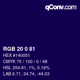 カラーコード: RGB 20 0 81 | qconv.com