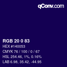 Color code: RGB 20 0 83 | qconv.com