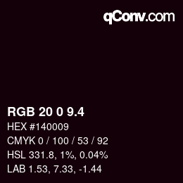カラーコード: RGB 20 0 9.4 | qconv.com