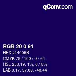 Color code: RGB 20 0 91 | qconv.com