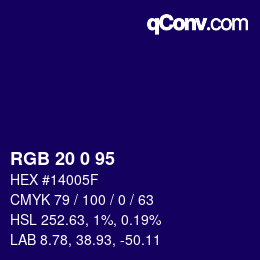 颜色代码: RGB 20 0 95 | qconv.com