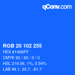 Color code: RGB 20 102 255 | qconv.com