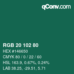 Color code: RGB 20 102 80 | qconv.com