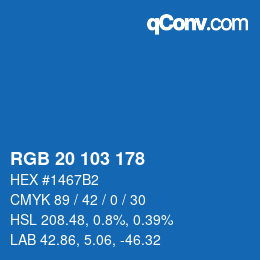 カラーコード: RGB 20 103 178 | qconv.com