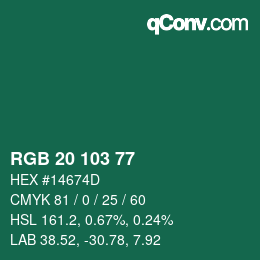 Color code: RGB 20 103 77 | qconv.com