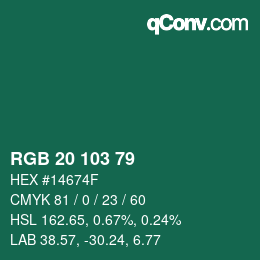 Color code: RGB 20 103 79 | qconv.com