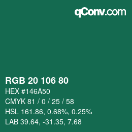 Color code: RGB 20 106 80 | qconv.com