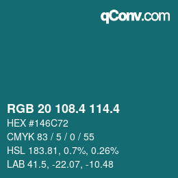 カラーコード: RGB 20 108.4 114.4 | qconv.com