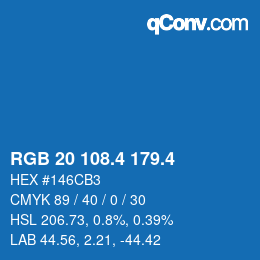 カラーコード: RGB 20 108.4 179.4 | qconv.com