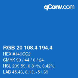 カラーコード: RGB 20 108.4 194.4 | qconv.com