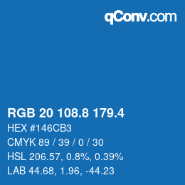 カラーコード: RGB 20 108.8 179.4 | qconv.com