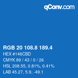 カラーコード: RGB 20 108.8 189.4 | qconv.com