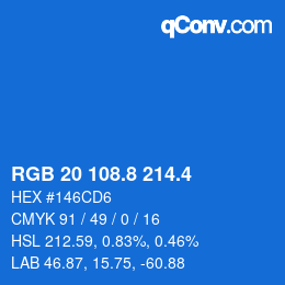 カラーコード: RGB 20 108.8 214.4 | qconv.com