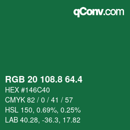 カラーコード: RGB 20 108.8 64.4 | qconv.com