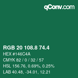 カラーコード: RGB 20 108.8 74.4 | qconv.com