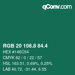 カラーコード: RGB 20 108.8 84.4 | qconv.com