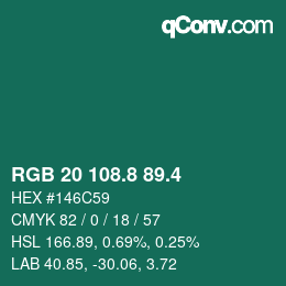 カラーコード: RGB 20 108.8 89.4 | qconv.com