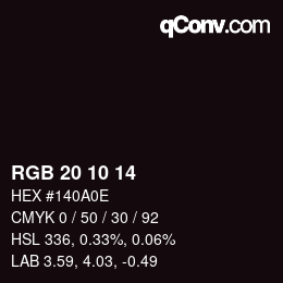 Color code: RGB 20 10 14 | qconv.com