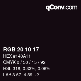 カラーコード: RGB 20 10 17 | qconv.com
