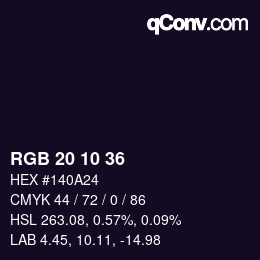 Color code: RGB 20 10 36 | qconv.com