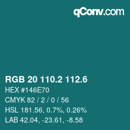 カラーコード: RGB 20 110.2 112.6 | qconv.com
