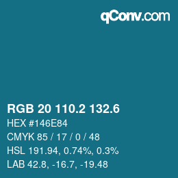 カラーコード: RGB 20 110.2 132.6 | qconv.com
