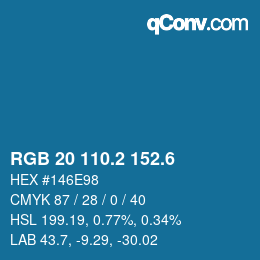 カラーコード: RGB 20 110.2 152.6 | qconv.com