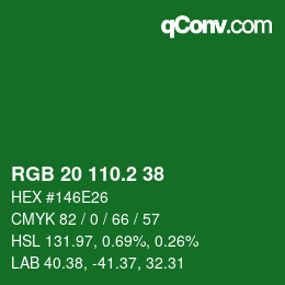 カラーコード: RGB 20 110.2 38 | qconv.com