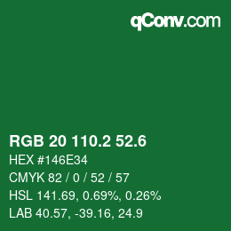 カラーコード: RGB 20 110.2 52.6 | qconv.com