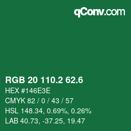 カラーコード: RGB 20 110.2 62.6 | qconv.com