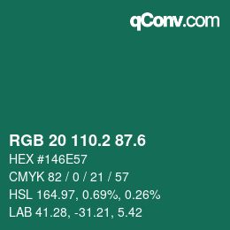 カラーコード: RGB 20 110.2 87.6 | qconv.com