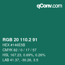 カラーコード: RGB 20 110.2 91 | qconv.com