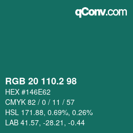 カラーコード: RGB 20 110.2 98 | qconv.com