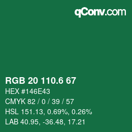 カラーコード: RGB 20 110.6 67 | qconv.com