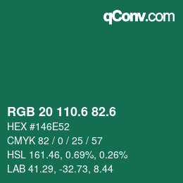 カラーコード: RGB 20 110.6 82.6 | qconv.com