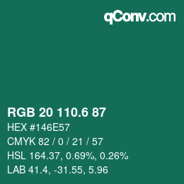 カラーコード: RGB 20 110.6 87 | qconv.com